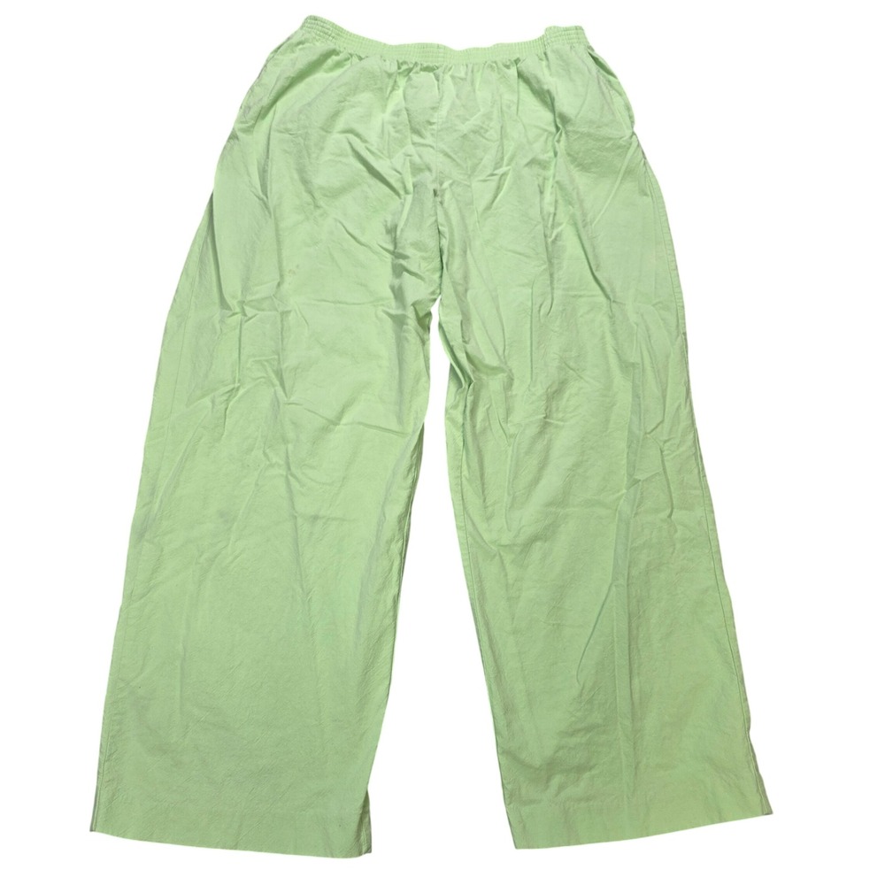 Alfred Dunner Pull On Pants Woman's Size 18W Lime Green Cotton‎ Wide Leg Casual